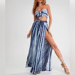 Tie Dye Tie Front Tube Top & Split High waisted  Pants Set